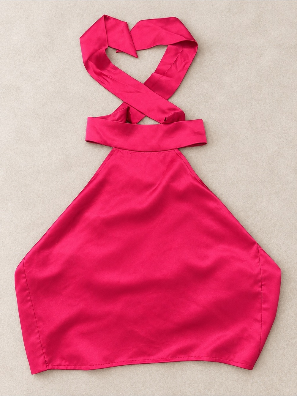 Sincerely Jules Hot Pink Halter Crop Top with Cross-Back Straps